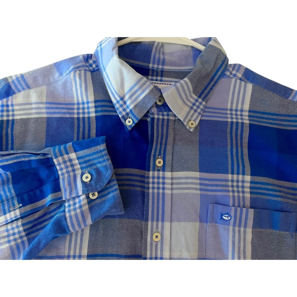Southern Tide Mens Plaid Flannel Long Sleeve Button Down Shirt Blue Large